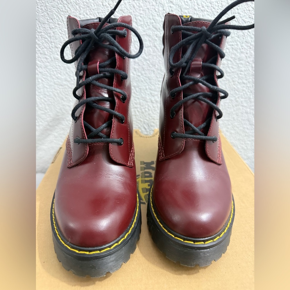 Dr. Martens Persephone ShirazOx Blood Lace-Up Boots 6-hole Platform Heeled Docs